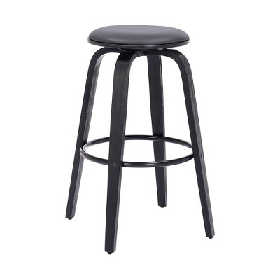 26" Harbor Backless Swivel Faux Leather Wood Counter Height Barstool Gray/Black - Armen Living: Round Seat, Footrest, Fixed Height