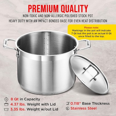 8 Quart Brushed Stainless Steel Induction Stockpot with Lid