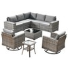 Marlton 9pc Wicker Outdoor Patio Furniture Set Conversation Sofa Sectional with Swivel Chairs and Cushions - 2 of 4