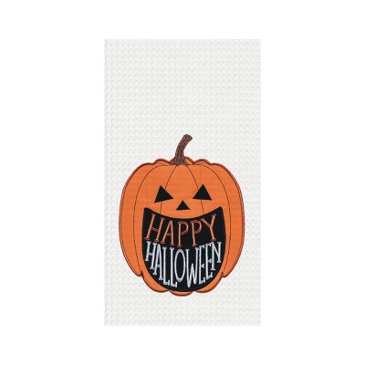 C&F Home Happy Halloween Pumpkin Embroidered Waffle Weave Kitchen Towel