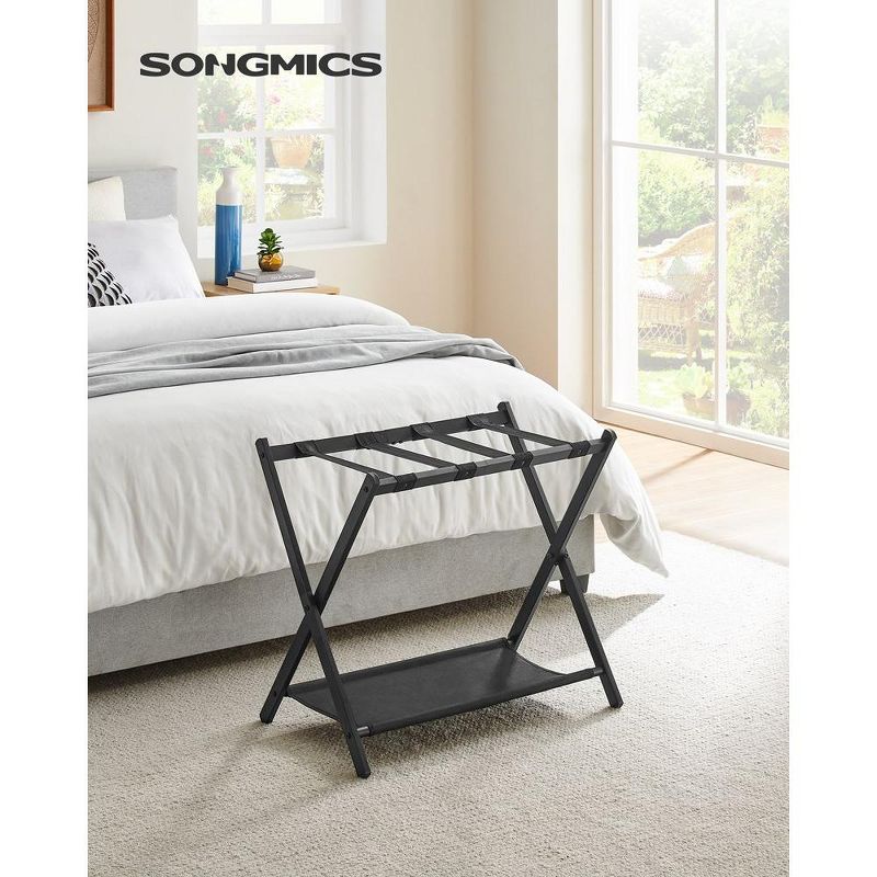 SONGMICS Luggage Rack with Fabric Storage Shelf Suitcasa Stand for Guest Room Bedroom Folding, 2 of 9