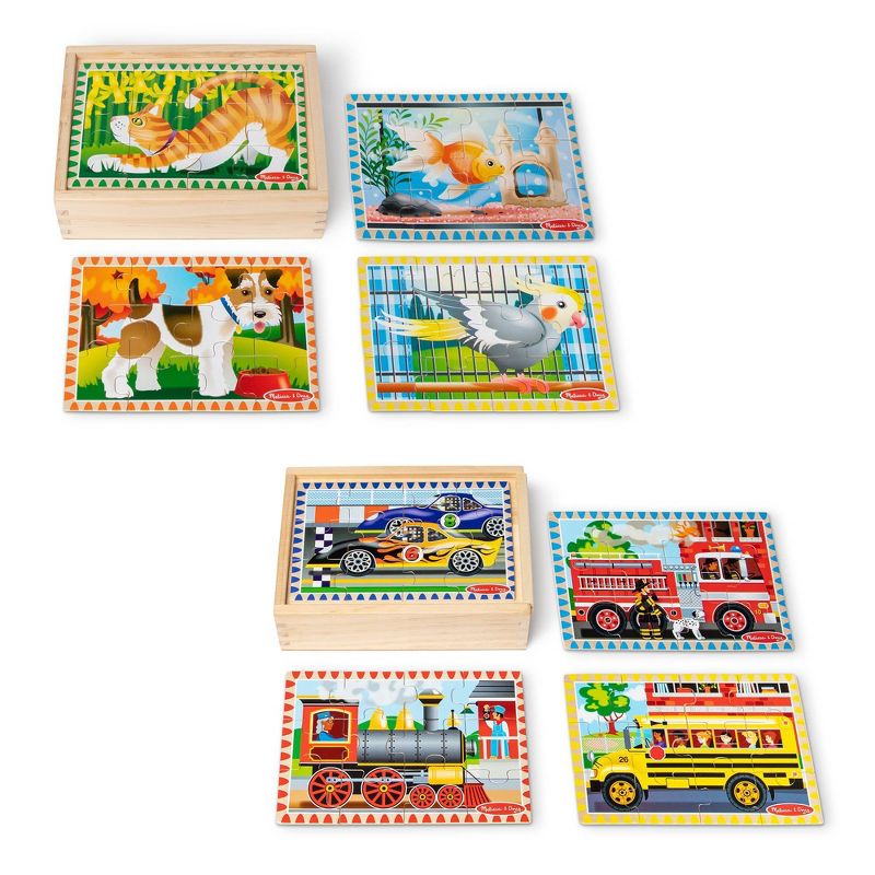Melissa &#38; Doug Wooden Jigsaw Puzzles in a Box - Pets, Vehicles, 1 of 9