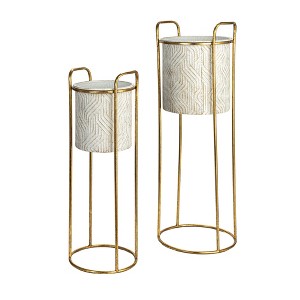 Storied Home Metal Planter on Stand, Set of 2, Cream and Gold - 1 of 4