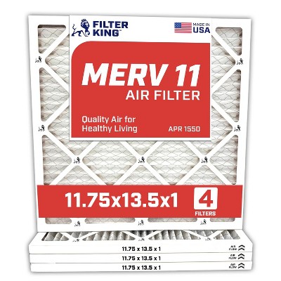 Filter King 11.75x13.5x1 Air Filter | 4-PACK | MERV 11 HVAC Pleated A/C Furnace Filters | MADE IN USA | Actual Size: 11.75 x 13.5 x .75"
