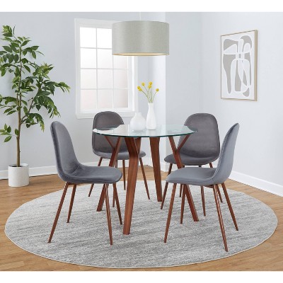 Gray Velvet and Walnut Glass Top Dining Set