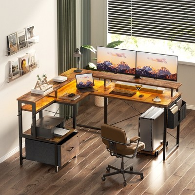 Aheaplus Reversible L-Shaped Computer Desk with File Drawer and Storage