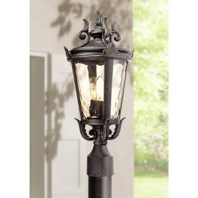 Vintage Bronze Outdoor Post Light with Champagne Hammered Glass