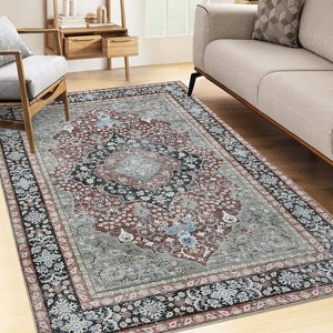 Vintage Distressed Area Rug,Low-Pile Non-Slip Stain-Resistant Carpet for Living Room, Bedroom & Office - 1 of 4