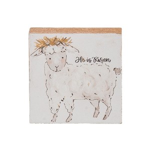 Transpac Wood Block with Lamb Handpainted Home Decorations Easter - 1 of 2