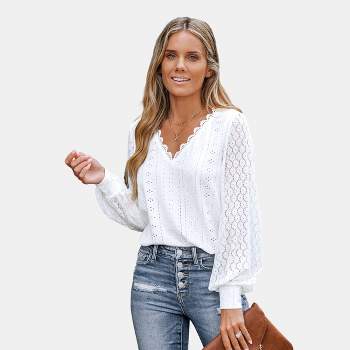 Women's Long Sleeve Lace Bustier Top - Wild Fable™ Off-white M : Target
