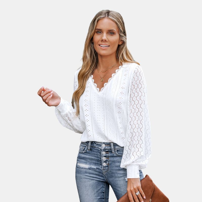Women's Cutout Scalloped Lace V-Neck Top - Cupshe, 1 of 10