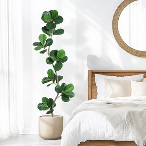 Whizmax Artificial Fiddle Leaf Fig Tree, Faux Trees with Fake Plants Fiddle Leaves Greenery with White Planter for Home Office Decor - 1 of 4