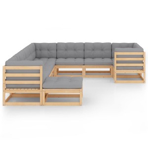 vidaXL Patio Furniture Set 10 Piece Outdoor Sectional Sofa Solid Wood Pine - Natural With Cushions - 1 of 4