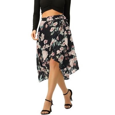Allegra K Women's Ruffle Flowy Midi High Low Skirt Summer Floral Wrap Skirts