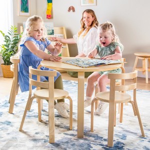 Guidecraft Kids Nordic Table & Chair Set- White: Wooden Round Toddler Table for Crafts & Writing | Playroom Furniture| Kids Activity Table w/ 4 Chairs - 1 of 4