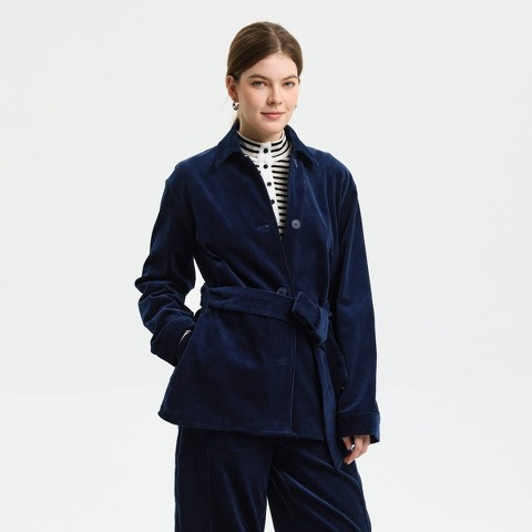 Universal Thread Women's Corduroy Belted Jacket - Universal Thread™ Blue M