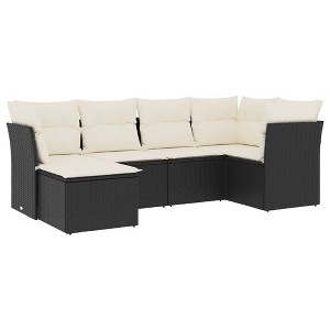 vidaXL 6 Piece Patio Sofa Set with Cushions - Black and Cream Without Table - 1 of 4