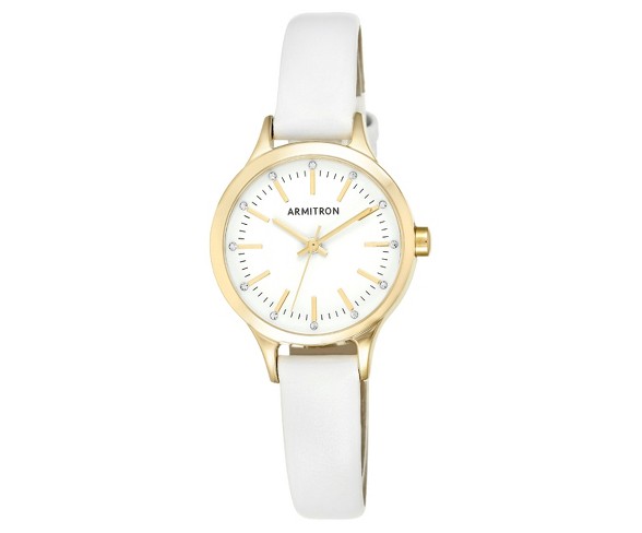Armitron&#174; Women's Swarovski Crystal Accented Gold-Tone and Leather Strap Watch  - White