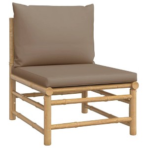 vidaXL Bamboo Patio Middle Sofa with Taupe Cushions, Outdoor Comfortable Lounge Set, Modular Design, Easy Assembly - 1 of 4