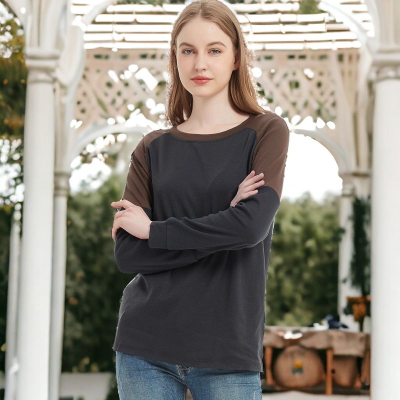 Anna-Kaci Women's Casual Crewneck Sweatshirts Long Sleeve Color Block Blouses Side Slit Pullover Tops, 3 of 4