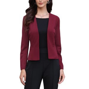 INSPIRE CHIC Women's Work Office Casual Long Sleeve Open Front Collarless Suit Jackets - 1 of 4