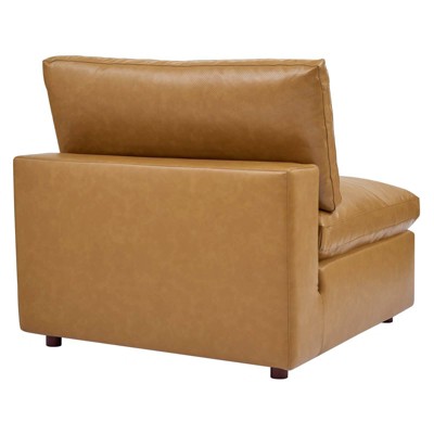 Tan Faux Leather 4-Piece Sectional Sofa with Ottoman and Down Fill Cushions