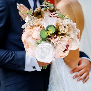 Unique Bargains Wedding Bridal Artificial Bouquet Artificial Flower 9.4" x 11.8" Nude Pink 1 Pcs - 1 of 4