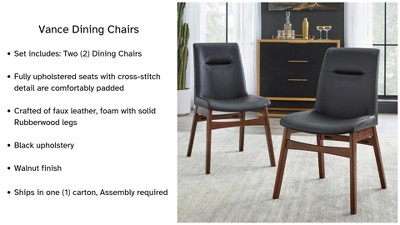 3pc Vance Dining Set Walnut/Black - Buylateral: Mid-Century Modern, Faux Leather Chairs