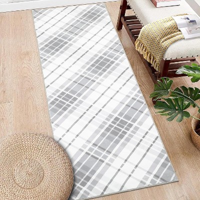 Washable Rug, Soft Low Pile Plaid Area Carpet, Non Slip Accent Throw Rug for Living Room Bedroom Dining Room Playroom Farmhouse