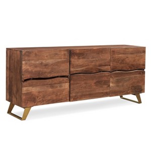 Seesham Wood 3 Doors live Edge Sideboard Gold - Timbergirl: Hardwood Credenza, 70" Buffet Console - 1 of 4