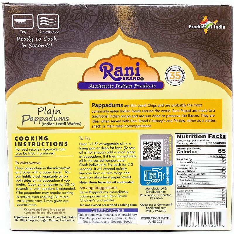 Plain Pappadums (Wafer Snack) - 7oz (200g) - Rani Brand Authentic Indian Products, 2 of 5