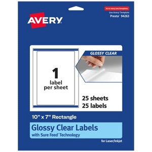 Avery Glossy Clear Rectangle Labels with Sure Feed, 10" x 7" - 1 of 4