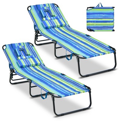 Costway 2 Pcs Beach Chaise Lounge Chair With Face Hole Pillows ...