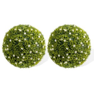 Artificial  Topiary Ball, Decorative Artificial Boxwood Balls with Flowers, Indoor Outdoor Faux Greenery for Fake Plants for Home Decor - 1 of 4
