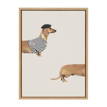 Kate & Laurel All Things Decor 18"x24" Sylvie Long Dog Framed Canvas Wall Art by July Art Prints Natural Modern Weiner Dog