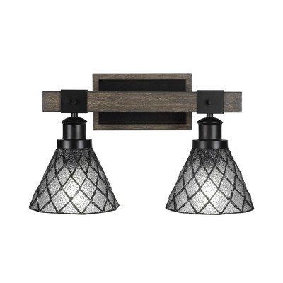 Toltec Lighting Tacoma 2 - Light Vanity in  Black/Painted Wood with 7" Diamond Ice Art Glass Shade