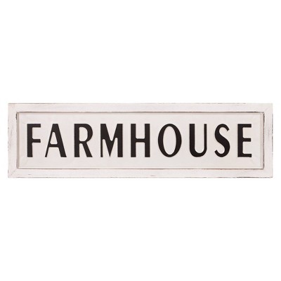 11" x 38" Rustic Farmhouse Tin Enamel Wall Sign Off White/Black - Patton Wall Decor