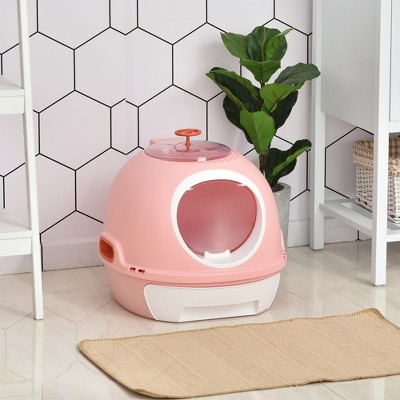 Pink Space-Capsule Covered Cat Litter Box with Skylight