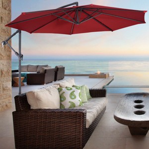 Costway 10' Hanging Umbrella Patio Sun Shade Offset Outdoor Market W/t Cross Base Burgundy - 1 of 4