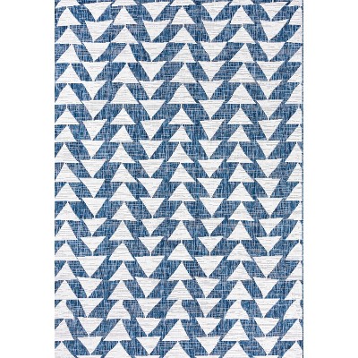 Ivory and Blue Geometric 4' x 6' Synthetic Area Rug