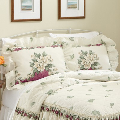Collections Etc Magnolia Garden Floral Ruffle Pillow Sham