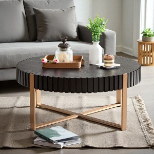 Mshliw 31.5'' Round Drum Coffee Table with Pedestal Base, Dining Table, Small Wood Grain Table for Living Room or Bedroom, Easy Assembly - 1 of 4
