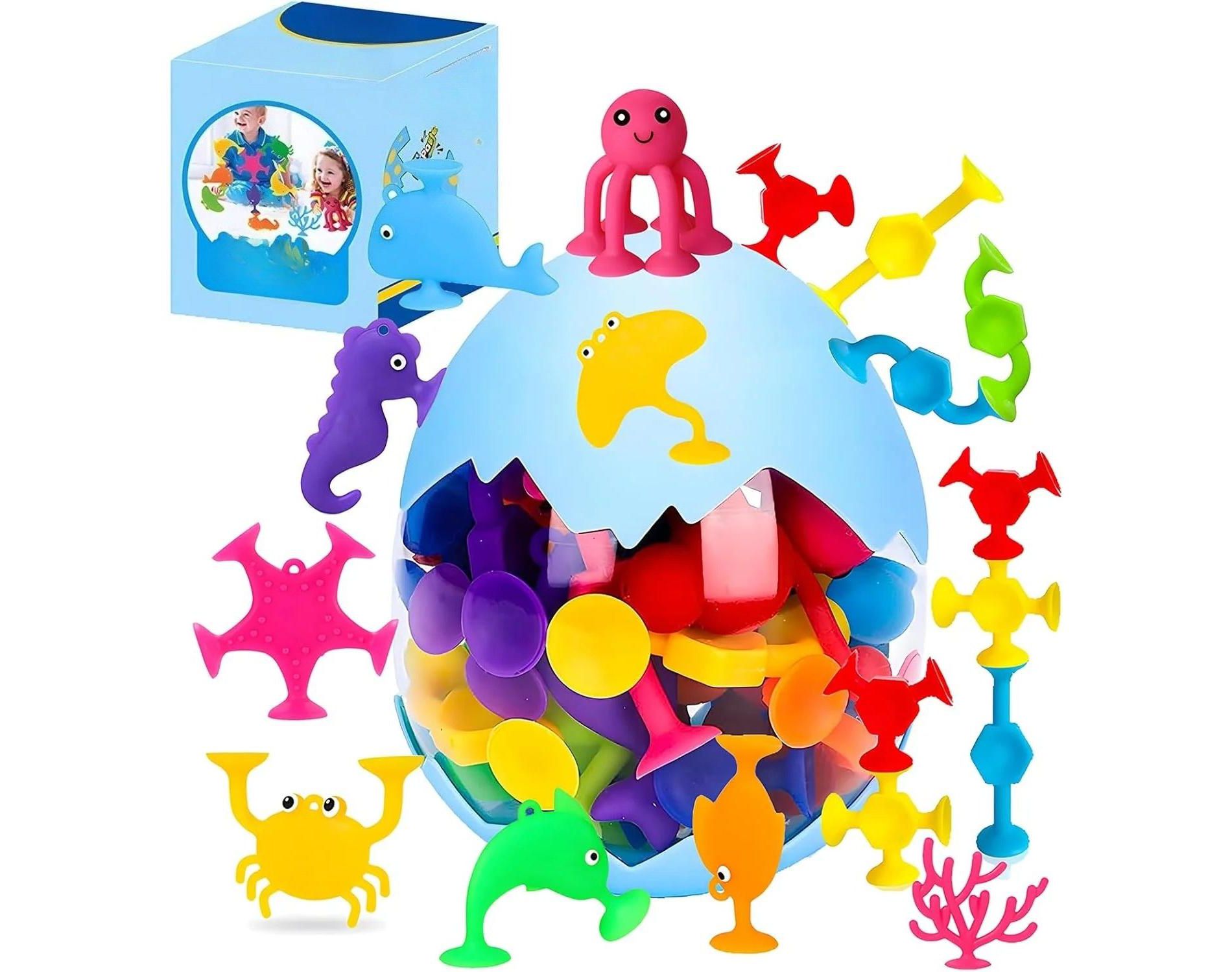 TEMI 27-Piece Suction Cup Bath Toys Set, Mold-Free Sensory Play for Kids Ages 3-8