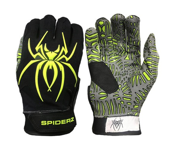 Spiderz Hybrid Tac Palm Baseball/Softball Batting Gloves Adult - Black/Yellow - M