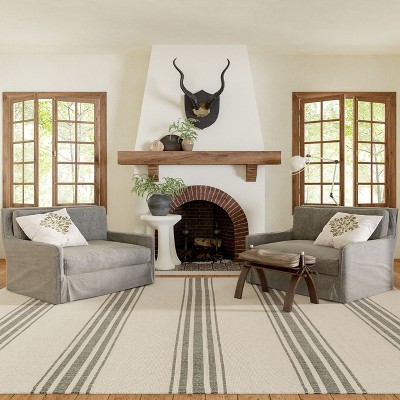 Beige and Gray Striped Handmade Cotton Area Rug 4' x 6'