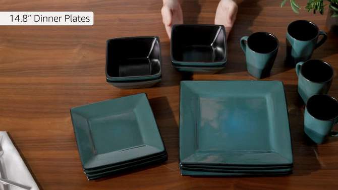Gibson Elite Kiesling 16 Piece Reactive Glaze Durable Microwave and Dishwasher Safe Plates, Bowls, and Mugs Dinnerware Set, Turquoise, 2 of 8, play video