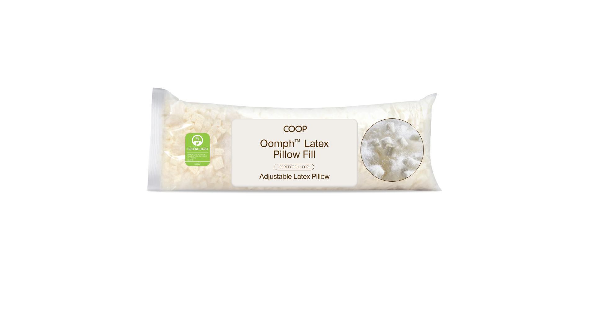 Coop Home Goods Extra Oomph Latex Pillow Fill, 1/2 Lb Bag of Cross-Cut Talalay Latex & Microfiber Fill, Supportive, Naturally Cooling, Eco-Friendly