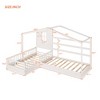 Streamdale Wood House Bed Twin Size, 2 Twin Solid Bed L structure with fence and slatted frame, White - 3 of 4