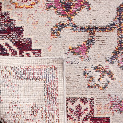 Elysian Blooms Light Blue & Burgundy Floral Synthetic Square Rug