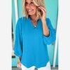 Amaryllis Women’s Textured V-Neck Top with Shirred Trim Three-Quarter Balloon Sleeves Relaxed - 3 of 4